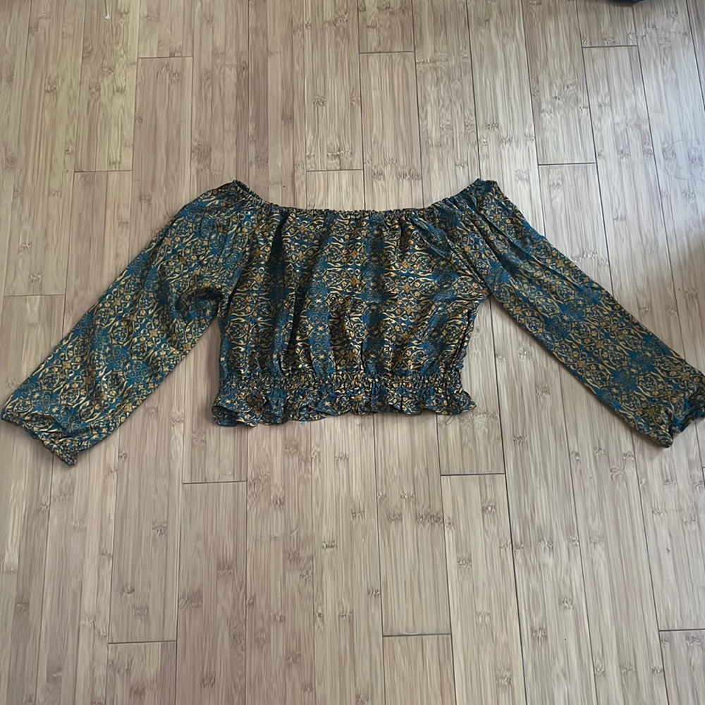 Earthbound XL Green & Yellow Off-Shoulder Top